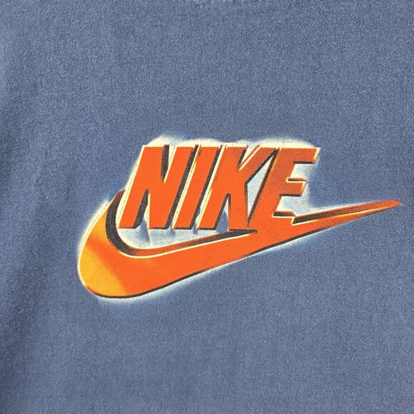 Vintage Nike Shirt Mens XXL Blue Center Swoosh Long Sleeve Hit 90s Y2K USA Made - Picture 4 of 12